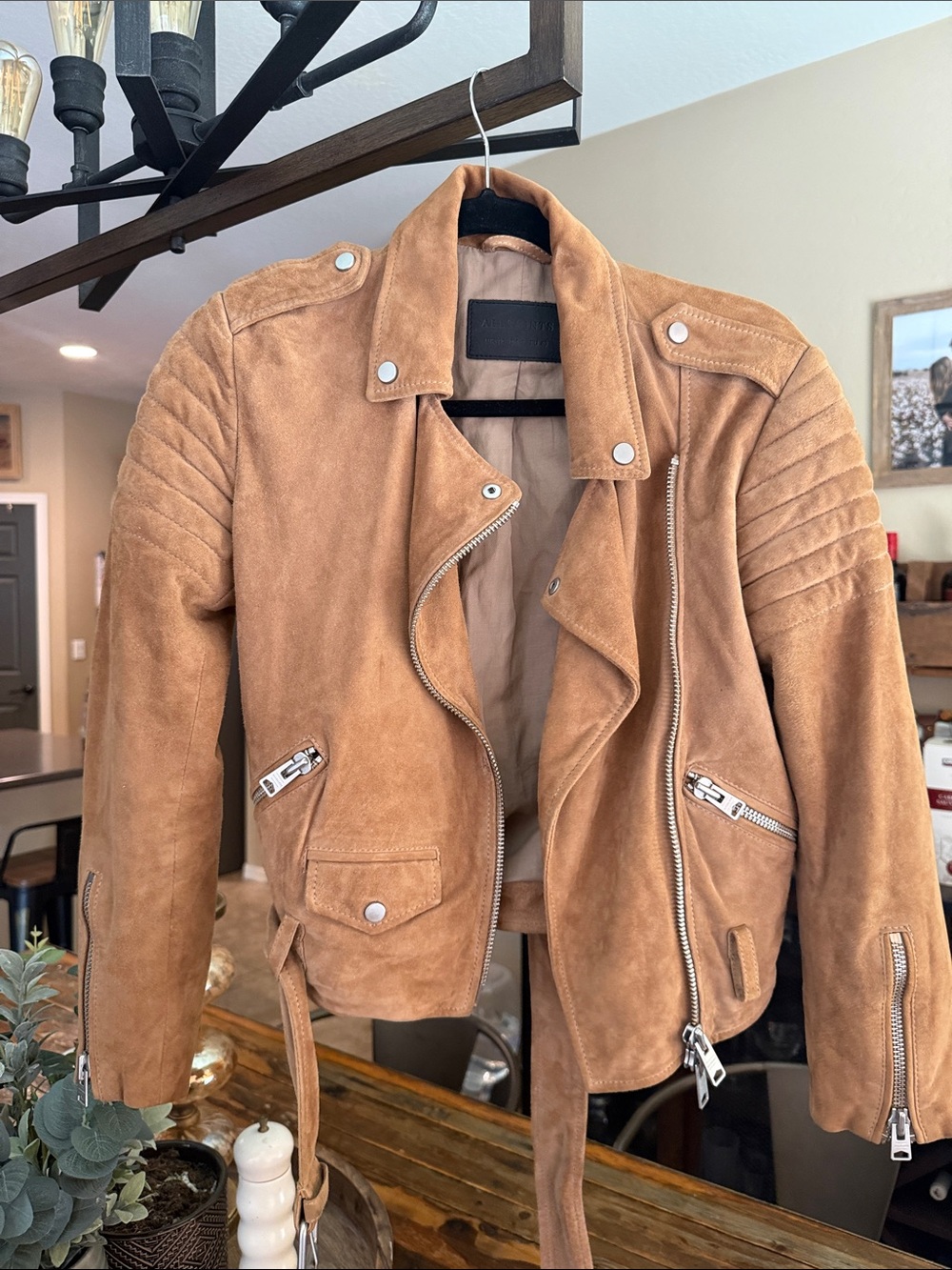 Allsaints Moto Belted Jacket in Tan